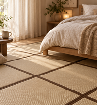 Tatami en dalle dans une chambre au pied du lit