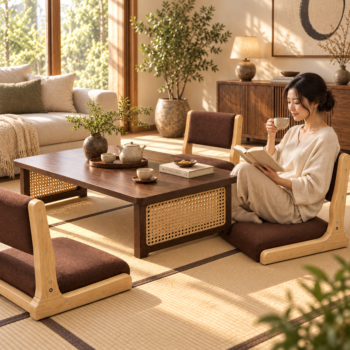 Chaise de Sol Japonaise - Pliable en Bois Massif