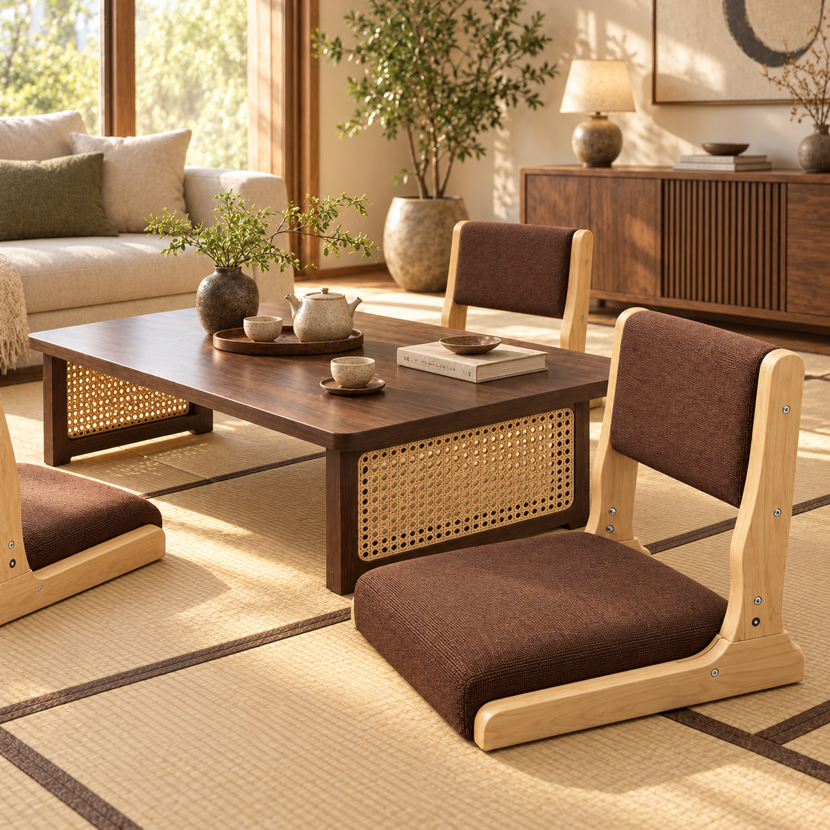 chaise de sol japonaise en bois massif