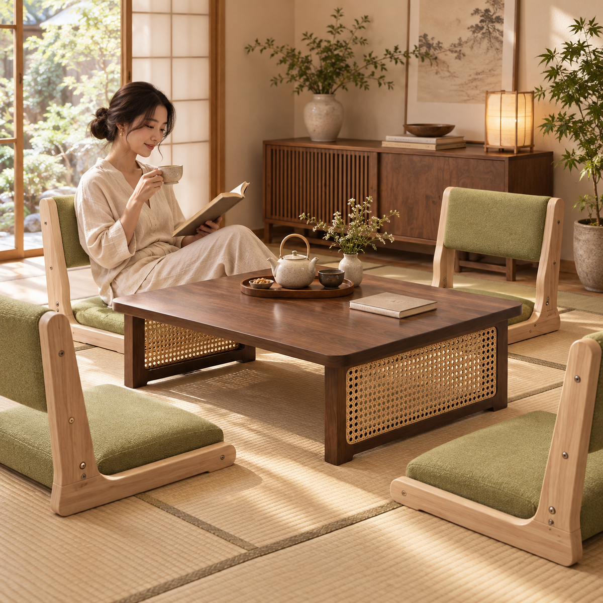 Chaise de Sol Japonaise - Pliable en Bois Massif
