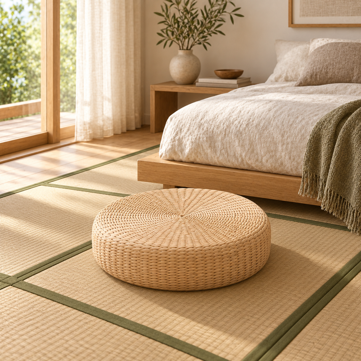 Coussin de Sol Rond en Paille Naturelle