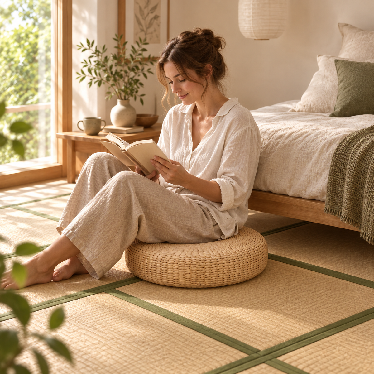 Coussin de Sol Rond en Paille Naturelle