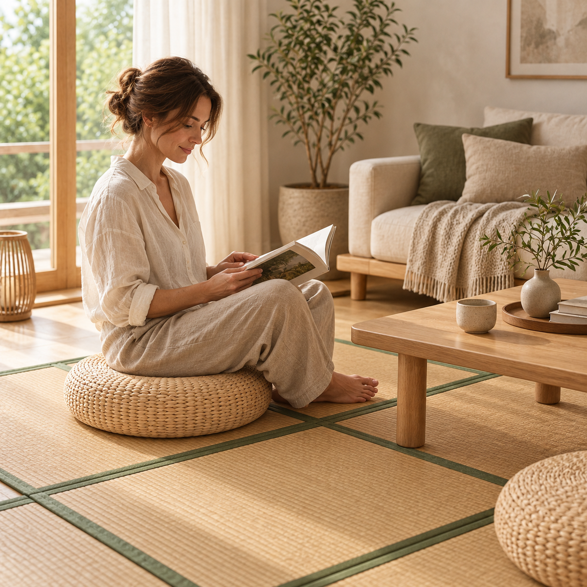 Coussin de Sol Rond en Paille Naturelle