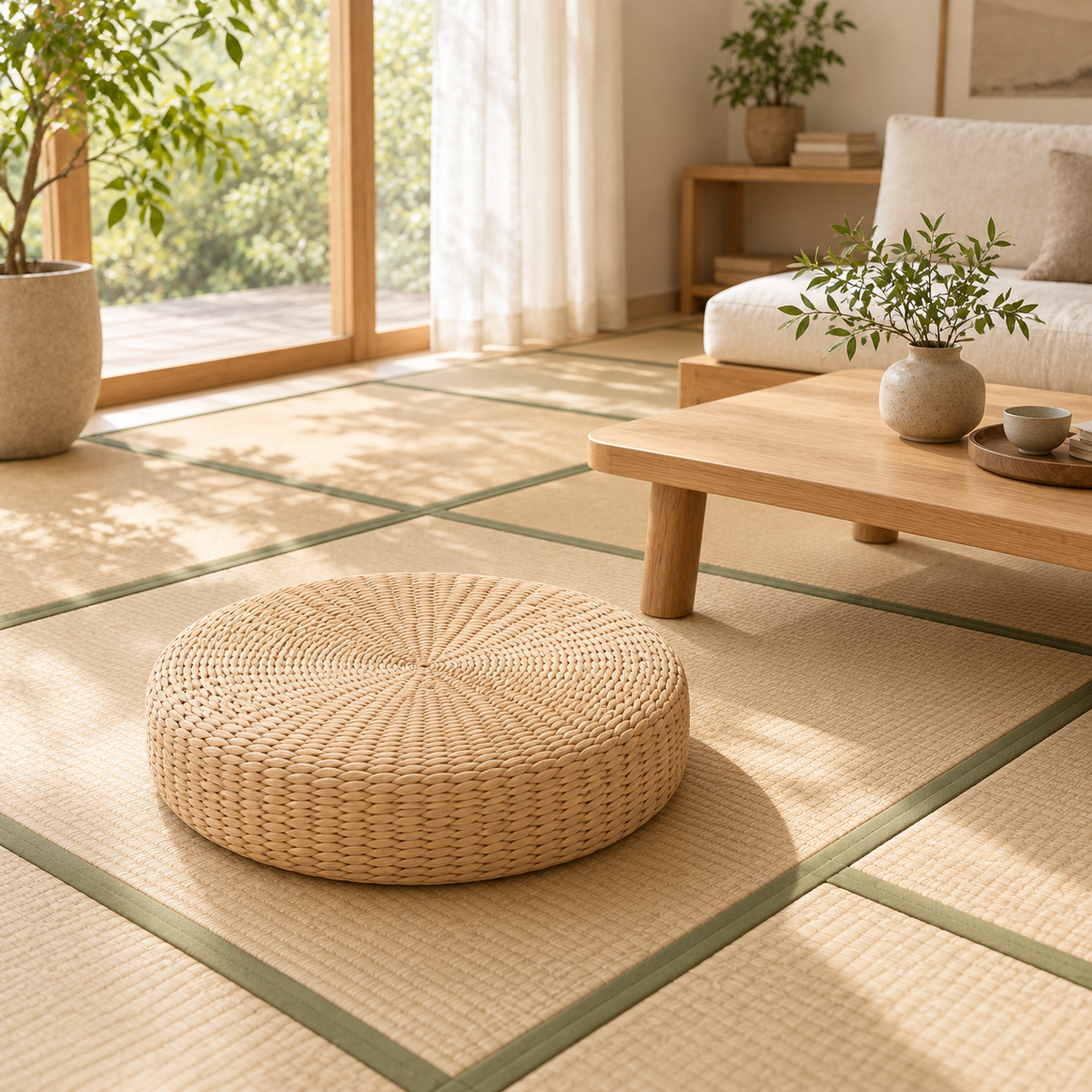 Coussin de Sol Rond en Paille Naturelle