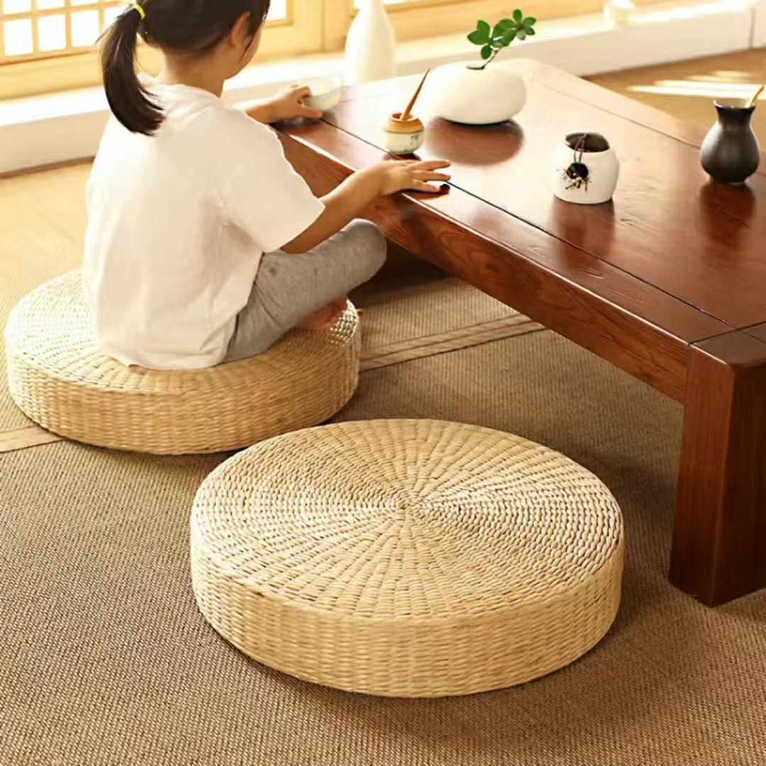 Coussin de Sol Rond en Paille Naturelle